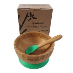ManóMenü® bambusz tálka szilikon tapadókoronggal és kiskanállal /zöld/